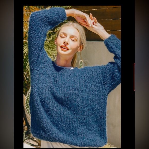 New Zenana Dusty Blue Brushed round neck sweater - Picture 2 of 3